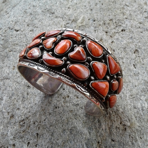 Jewelry - Sterling silver cuff bracelet red spiny oyster